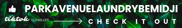 Tiktok thumb over foliage, text parkavenuelaundrybemidji, check it out, tiktok clean life
